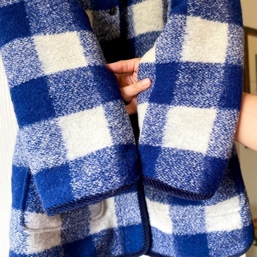 Sézane Farel Wool Check Reversible Jacket Blue Ecru 40 NWT - Picture 3 of 11